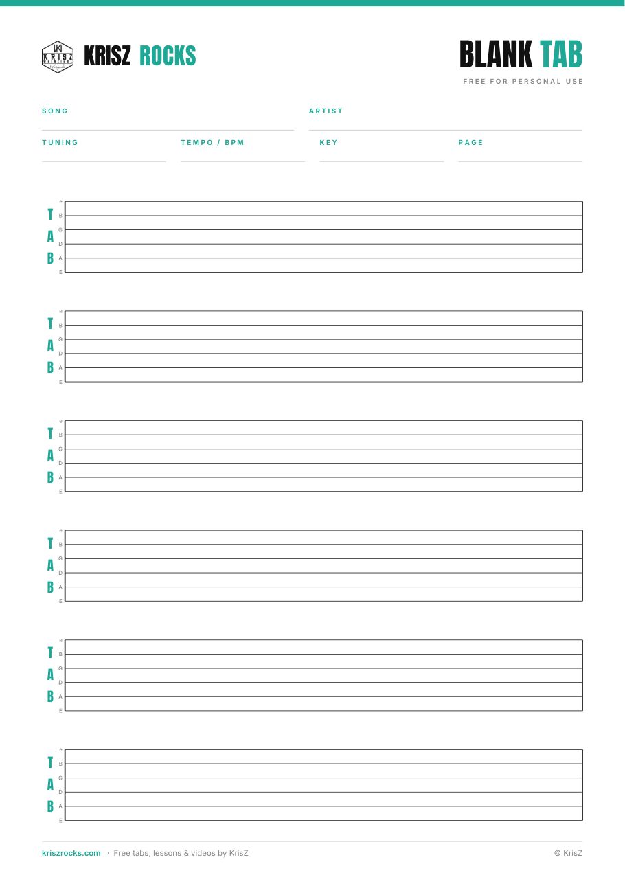 Free Blank Guitar Tab Sheets & Chord Charts (PDF) | KrisZ