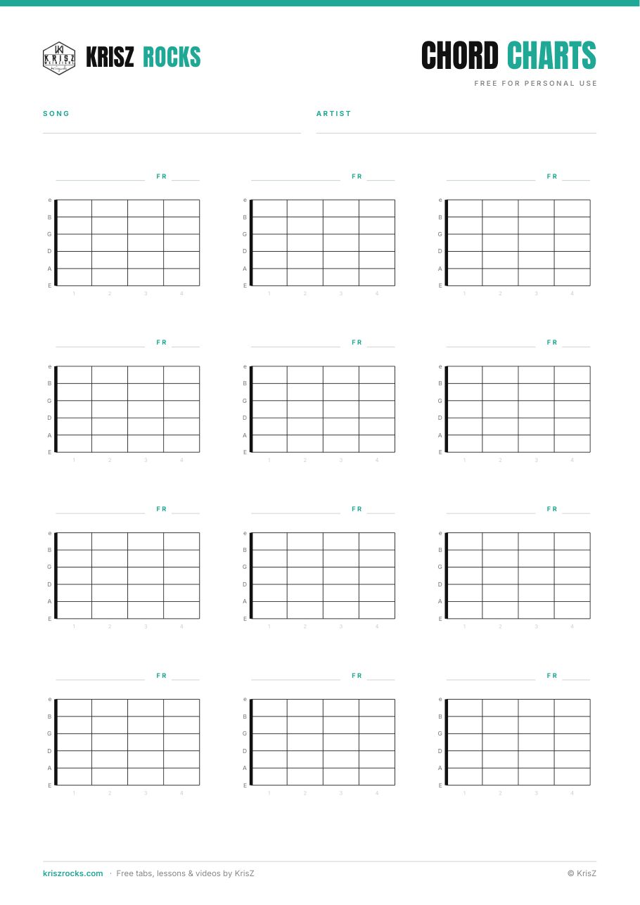 A4 Chart Pattern Free Blank Guitar Tab Sheets & Chord Charts (PDF) | KrisZ