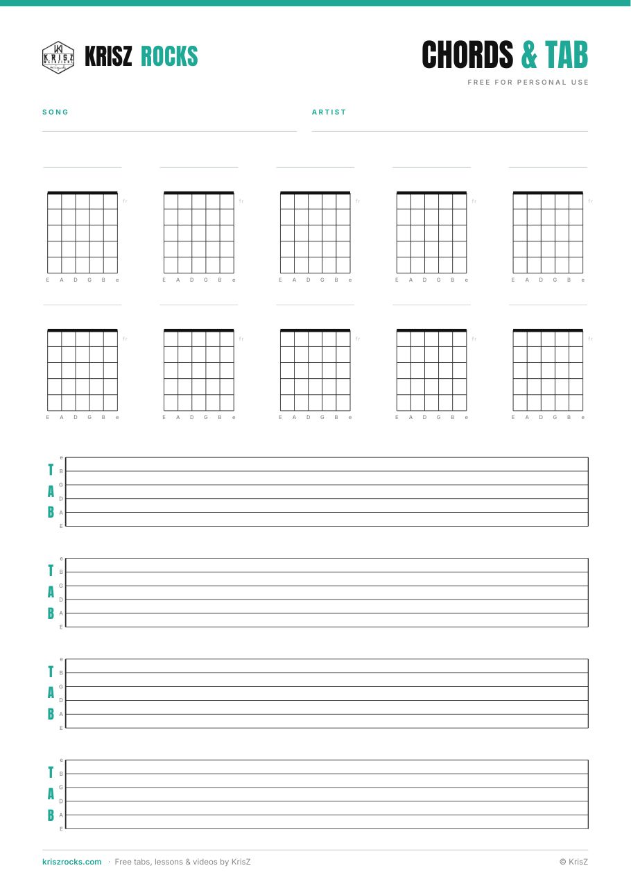 Free Blank Guitar Tab Sheets & Chord Charts (PDF) | KrisZ