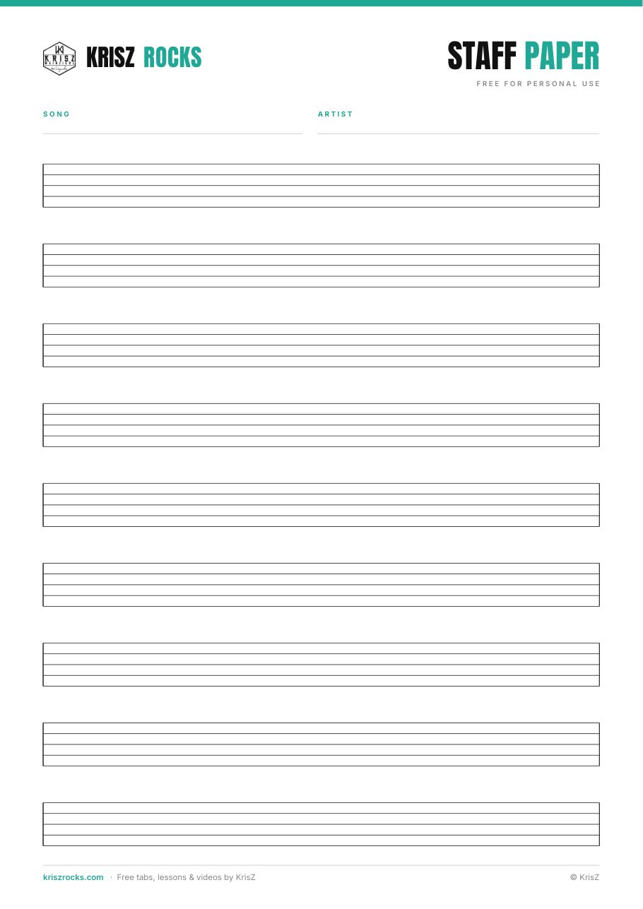 A4 Chart Pattern Free Blank Guitar Tab Sheets & Chord Charts (PDF) | KrisZ